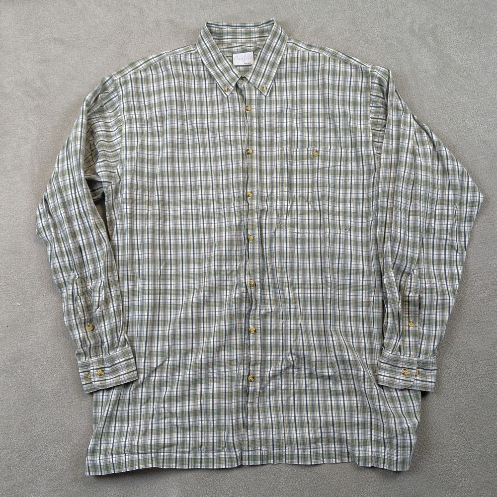 Profile Plaid Button Down Shirt Mens 2XT Green White Cotton Distressed Grunge